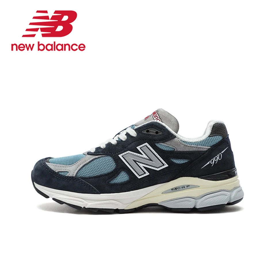 Original New Balance NB 990 V3 Classic Vintage Mesh Fabric Leather Casual Men's and Women's Running Shoes White Silver M990AL3