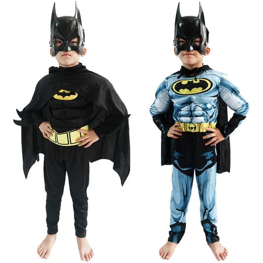 Kids Bat Cosplay Jumpsuit Hero Costume Dragt med Cape Mask Mænd Superhelt Wayne Cosplay Halloween Carnival Party i høj kvalitet