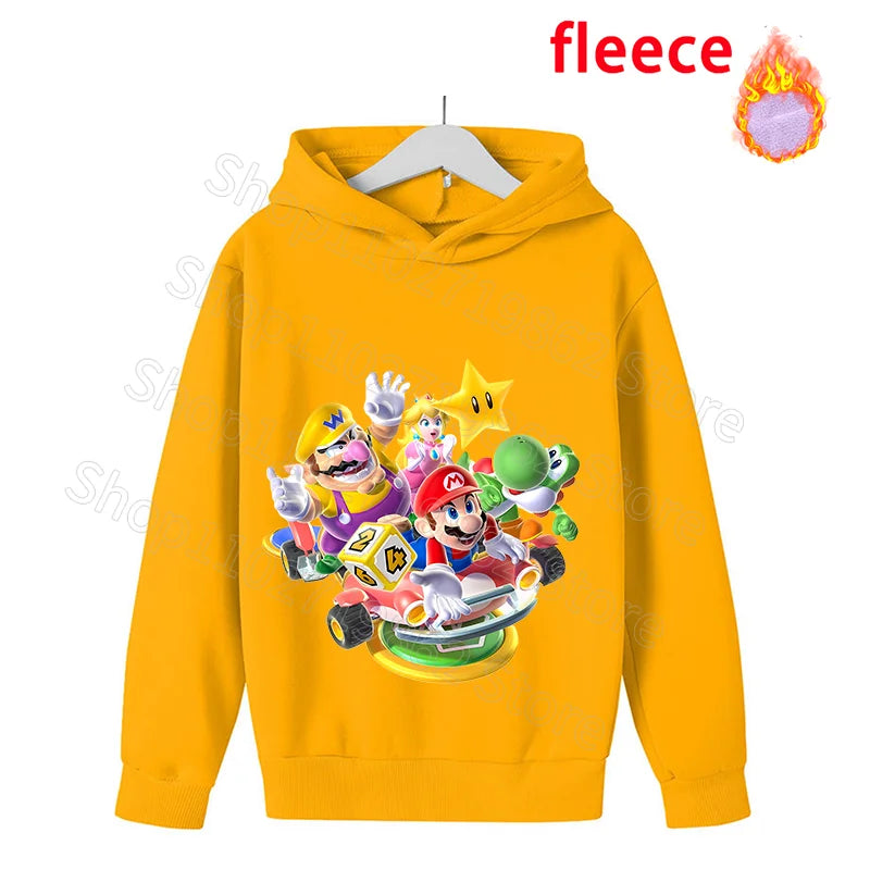 Super Mario Bros Kids Clothes Princess Peach Luigi Fleece Sweatshirts Cartoon Game Character Pattern Long Sleeves Baby Show Gift