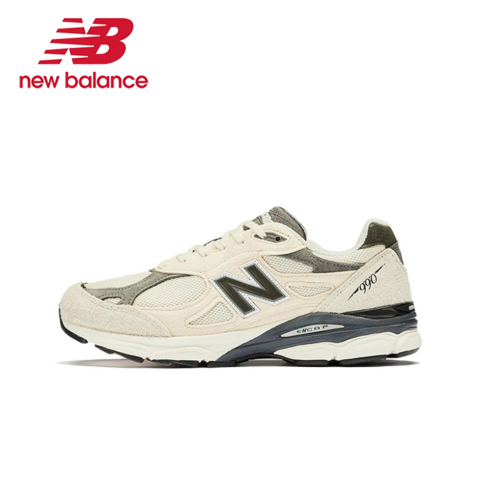 Original New Balance NB 990 V3 Classic Vintage Mesh Fabric Leather Casual Men's and Women's Running Shoes White Silver M990AL3