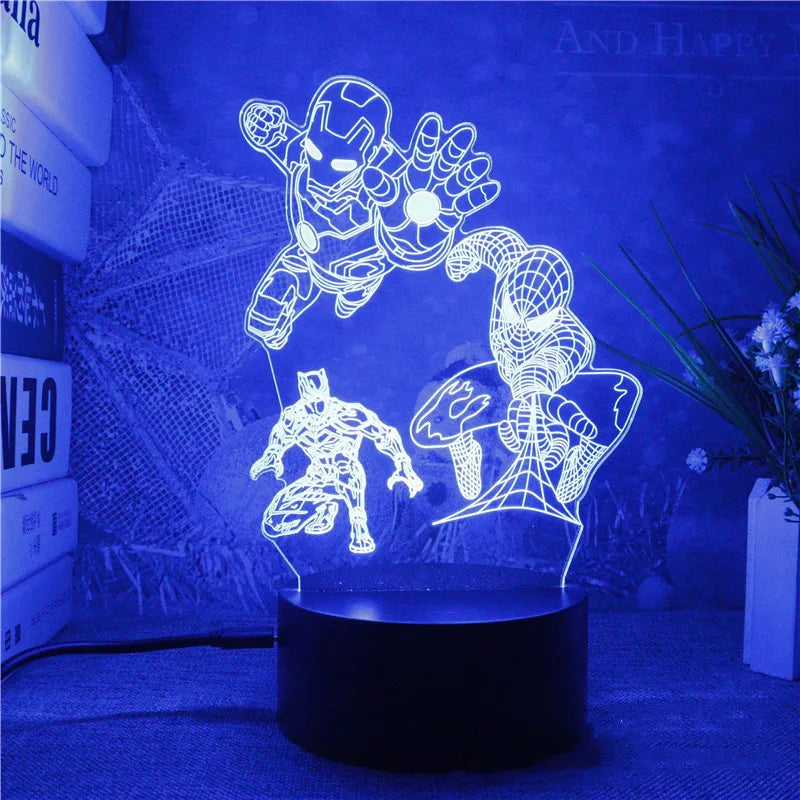 Anime The Avengers Infinity War 3D LED Nightlights Spiderman Ironman Hulk Thor Lamp Colorful Changing Night Lights Table Lampara