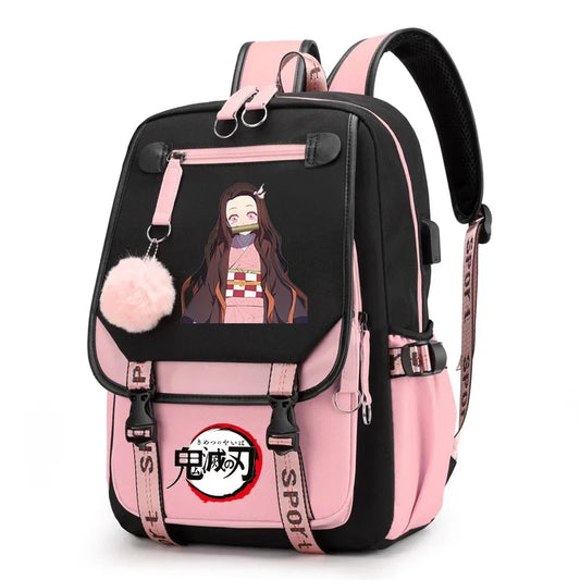 Nyhed Anime Demon Slayer Nezuko Lærredsrygsække Teenagepiger Stor skoletaske Børn Casual Bogtasker Mode Kvinder Bagpack