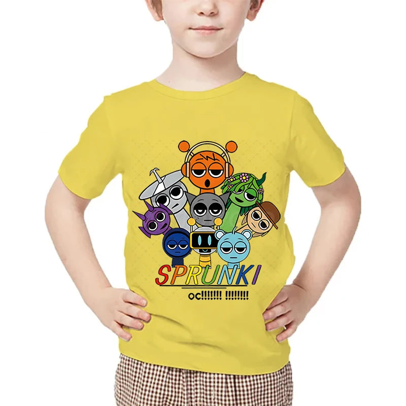 Just A Boy Who Loves Sprunki Kids T-shirt Horror Game Character TShirts Short Sleeve Tops Sprunki Boys Girls Fashion Streetwear