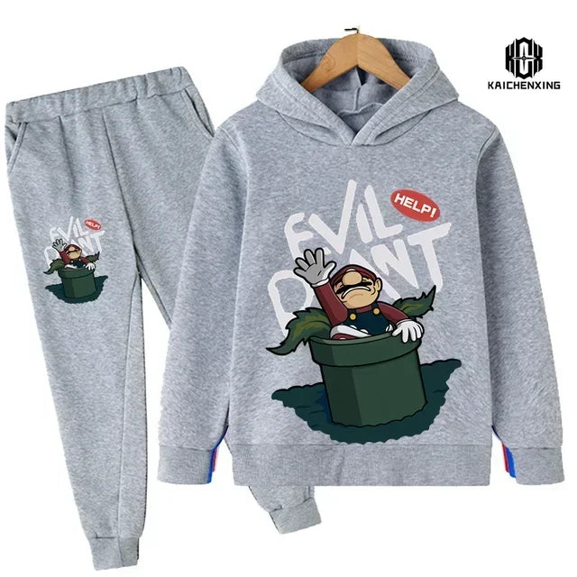 Super Mario Clothing Children's Casual Sweatshirt Suit Boy's Tracksuit Children's Sports Suit Hoodie Top + Pants 2 Piece Suit