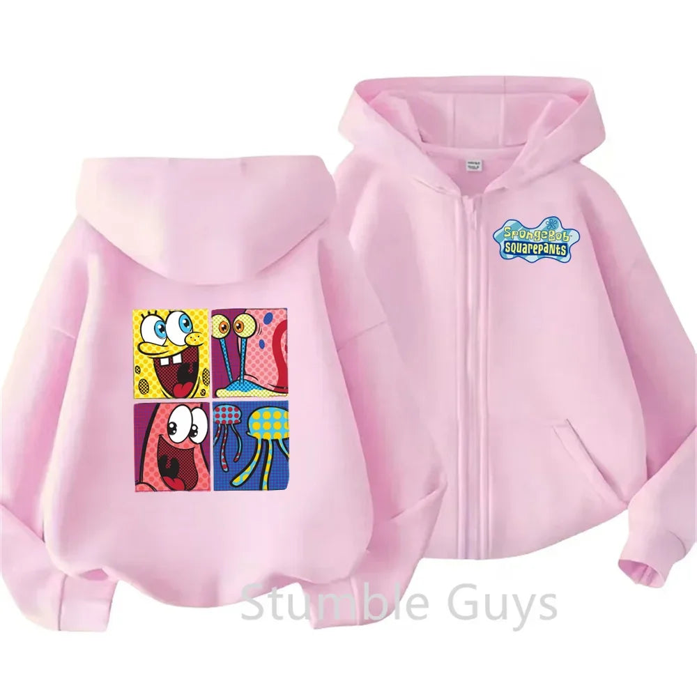 Spongebob Pie Big Star Squidward Kawaii Kids zipper hoodie print Fall/Winter comfortable loose top for boys and girls