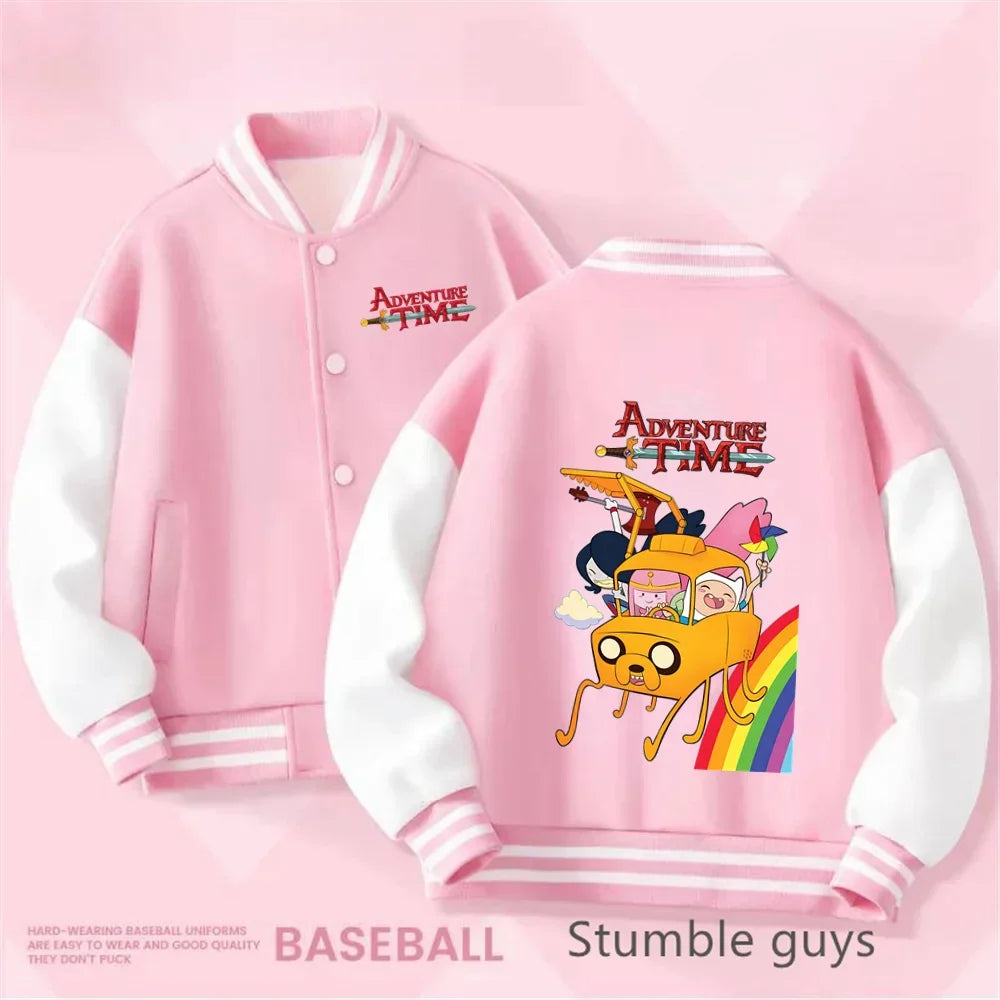 Boys and Girls for Stylish Coat Kids Sanrio Fall/Winter Jacket Baseball Uniform Adventure Time Pattern Print Thick Warm