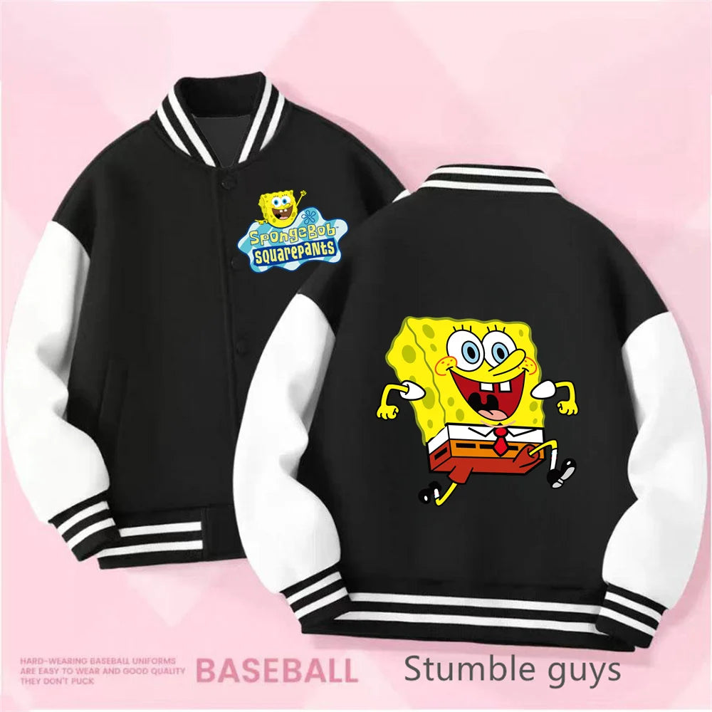 Kids Clothing 2-14 Years Old Baseball Uniform Boys Girls Fall/Winter Jacket SpongeBob SquarePants Print Thickened Warm Coat