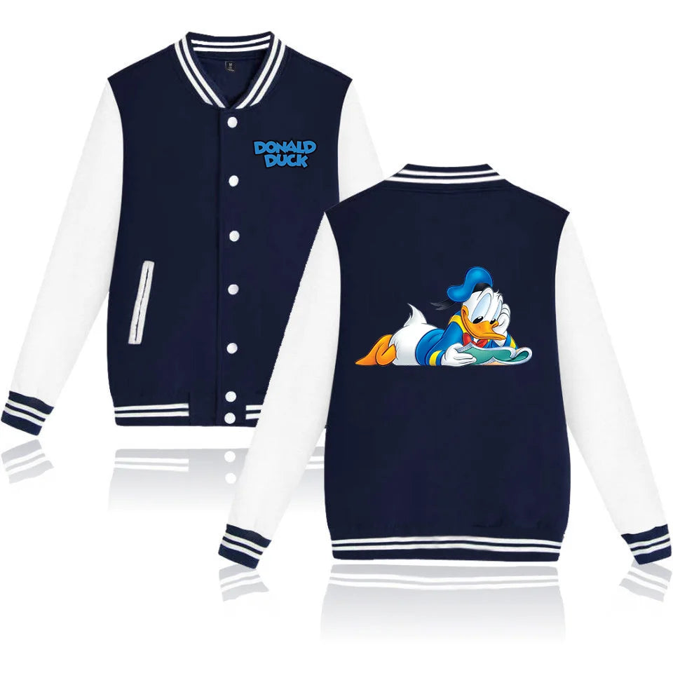 Donald Duck Bomber Jacket Women Men Autumn Baseball Jacket Coat Cartoon Kid Streetwear Harajuku Bomber College Jacket