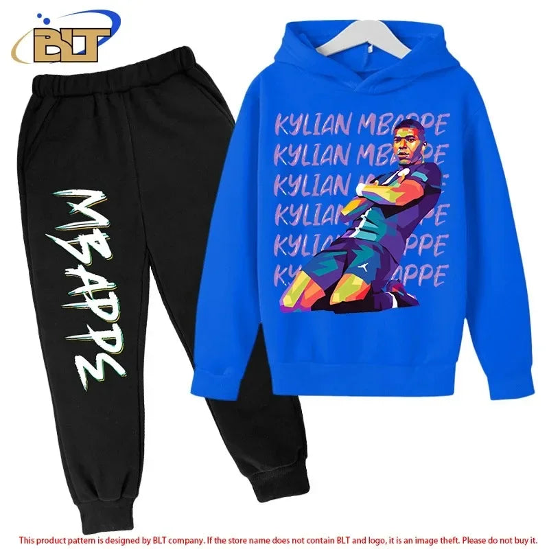 Children's Clothing Children's Hoodie Set Plus Sweatshirt Pants 2-piece Set for Boys and Girls Mbappe Printed Set