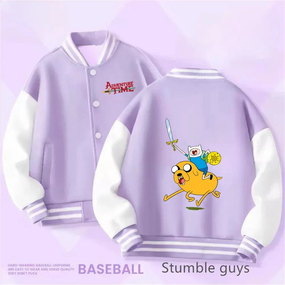 Boys and Girls for Stylish Coat Kids Sanrio Fall/Winter Jacket Baseball Uniform Adventure Time Pattern Print Thick Warm