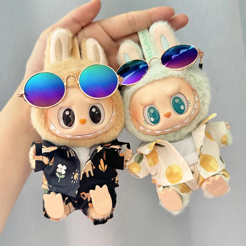 Original Second Generation Labubu Monster Have A Seat Series Beach Glasses Set Ornaments Only Clothes Cute Doll Toy Gift