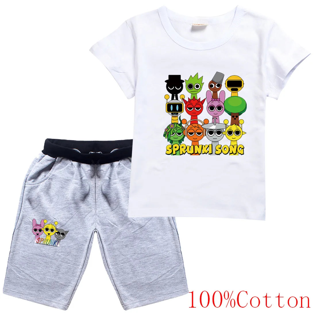 Sprunki Cartoon Clothes Sets New Summer Kids  Game Incredibox T-shirts Shorts Two-piece Set Baby Boys Tracksuit Girls Outfits