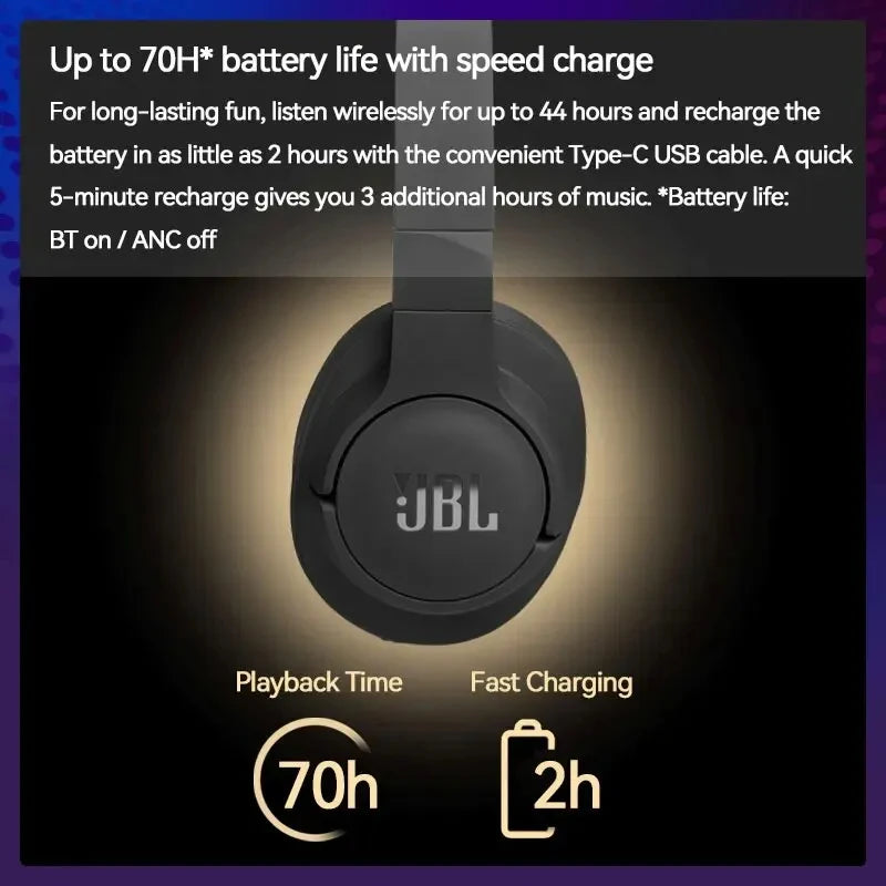 Original JBL T770NC Wireless Bluetooth Noise Cancelling Headset Active Noise Cancelling Gaming Headset 70 Hours of Battery Life