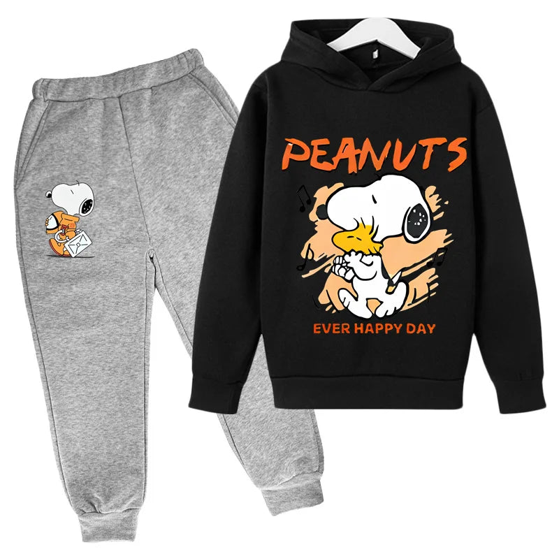 Kids hooded sweatshirt boys and girls sweatshirt set 2-12 years old casual outdoor long sleeved+long pants 2D printed Snoopy