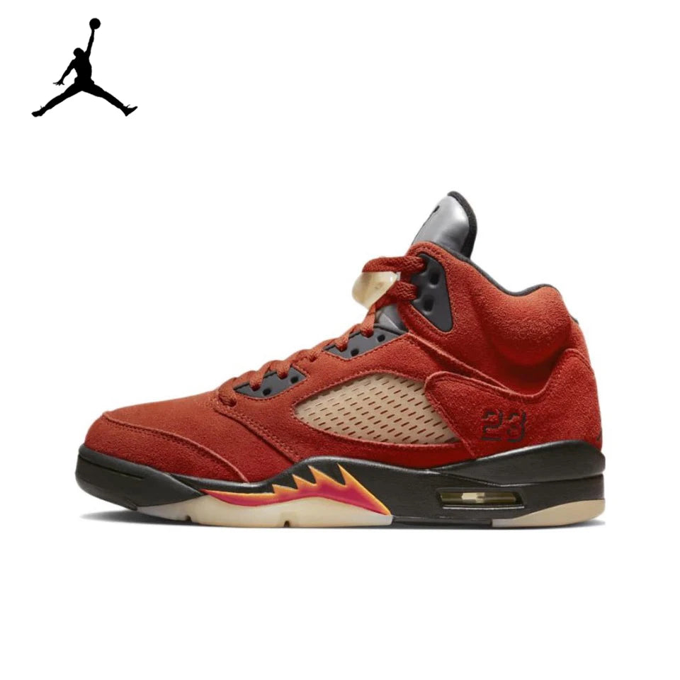 Originale Air Jordan 5 'Bulls' til mænds røde og hvide retro klassiske basketballsko Casual sneakers 852542-700