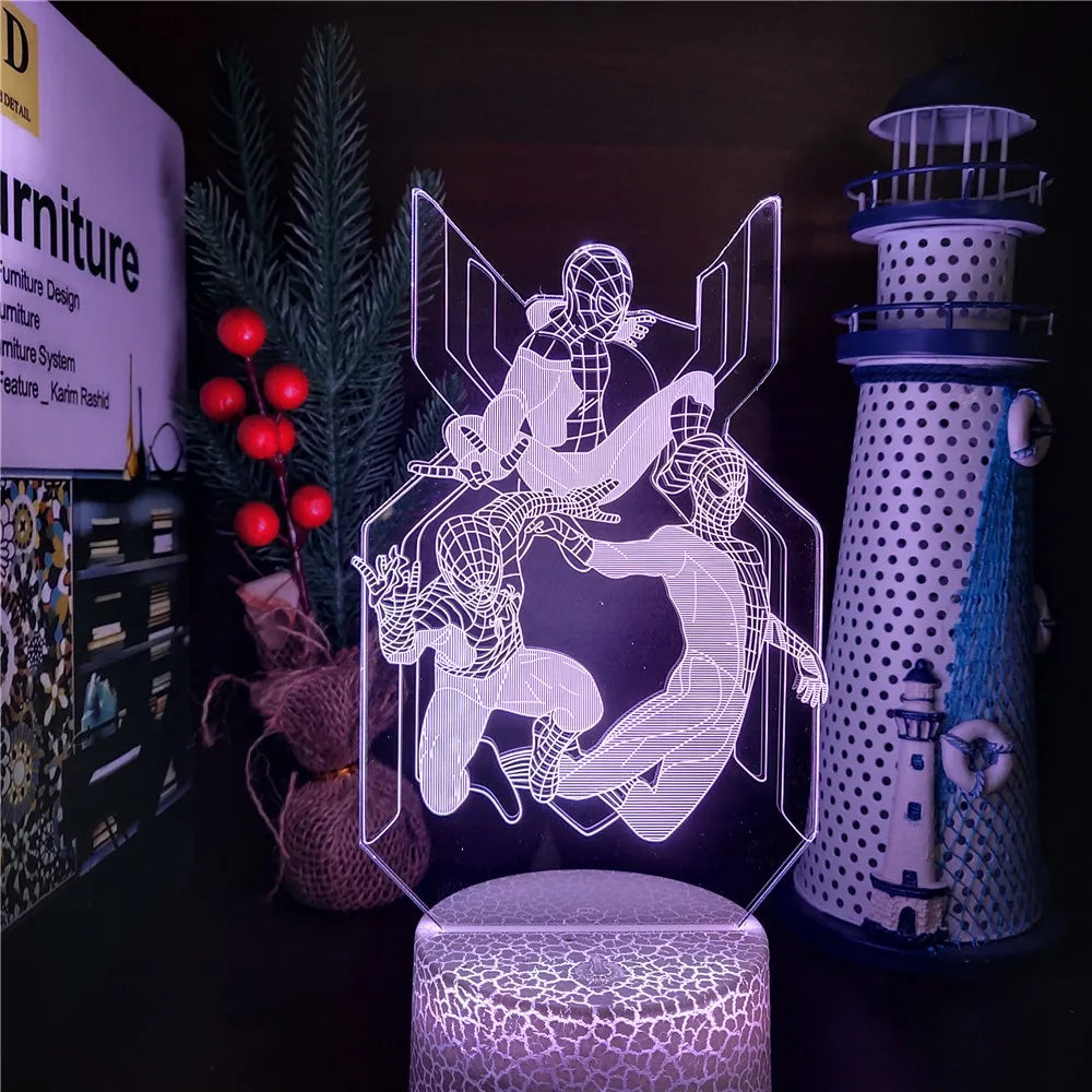 Anime The Avengers Infinity War 3D LED Nightlights Spiderman Ironman Hulk Thor Lamp Colorful Changing Night Lights Table Lampara