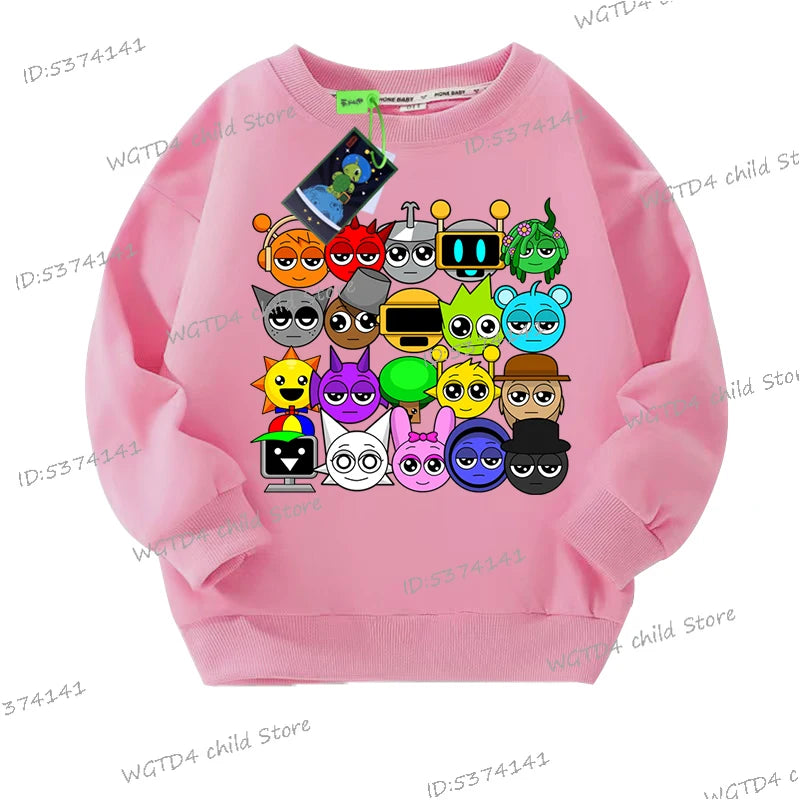 New Sprunki Sweatshirt Kids Funny Incredibox Game Y2K Sudadera Boys Girls Cartoon Sprunki Figure Print Anime Hoodless Pullover