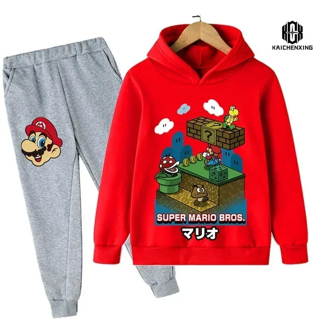 Super Mario Clothing Children's Casual Sweatshirt Suit Boy's Tracksuit Children's Sports Suit Hoodie Top + Pants 2 Piece Suit