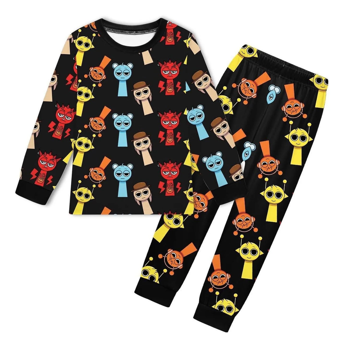 Sprunki Pajama Sets Kids Cartoon Incredibox Clothes Toddler Boys Daily Nightgowns Baby Girls Long Sleeve T Shirt+Pants 2pcs Sets