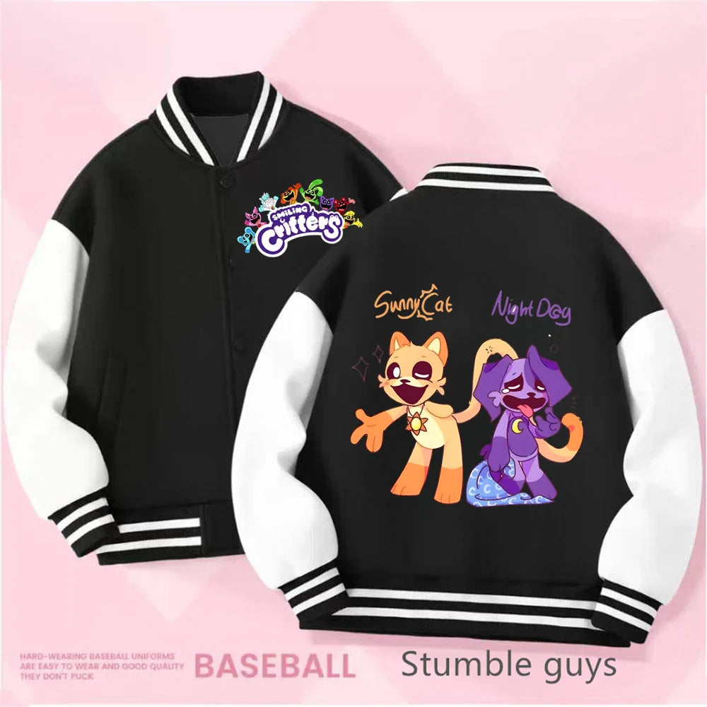 Smiling Critters Baseball Uniform Kawaii Kids Anime Cartoon Coat Sweet and Cute Jacket Girls Spring Autumn Children's Clothing