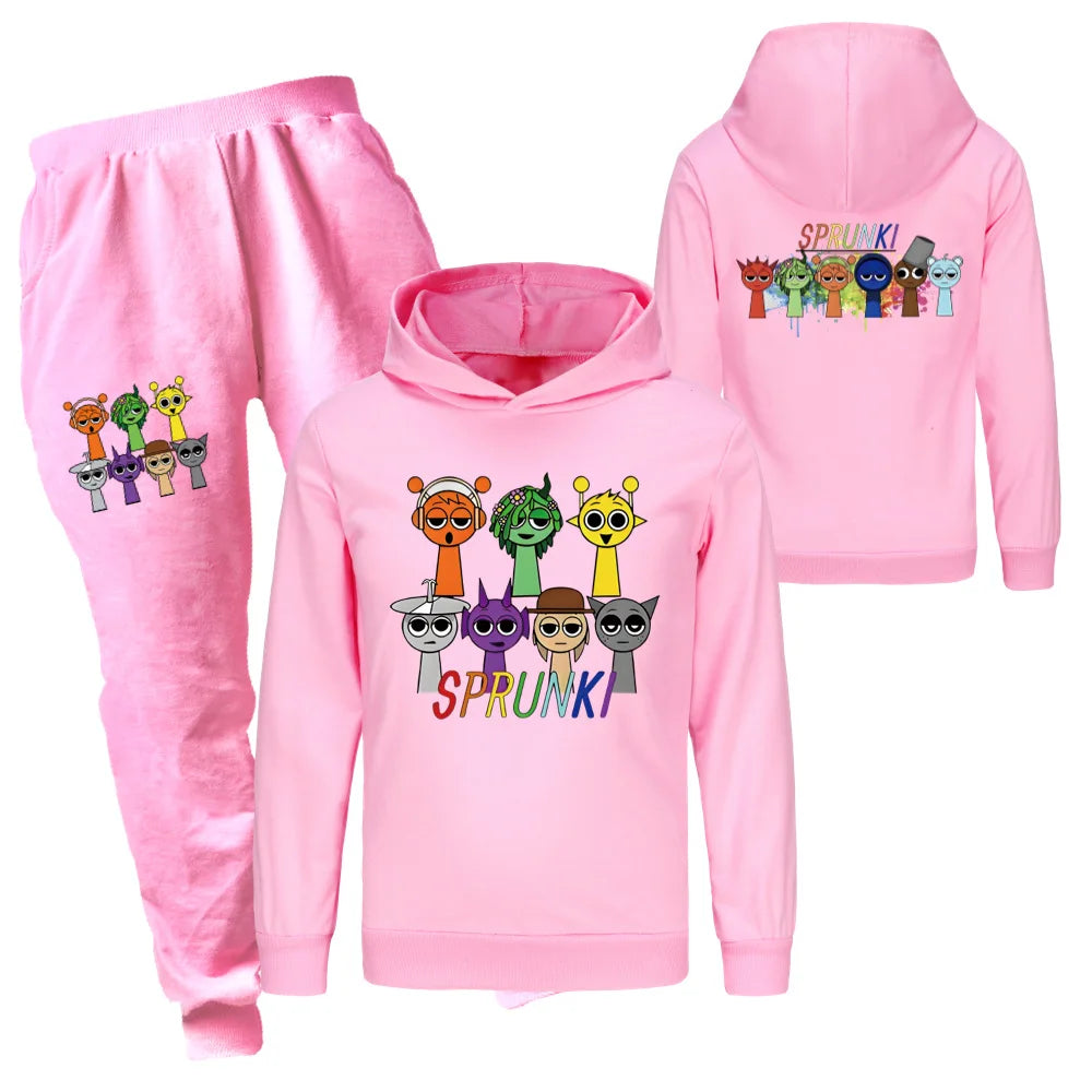 Sprunki Clothing Set Kids Game Incredibox Hoodies Jogger Pants Tracksuit Girls Hooded Tops Children Coat Baby Boys Streetwear