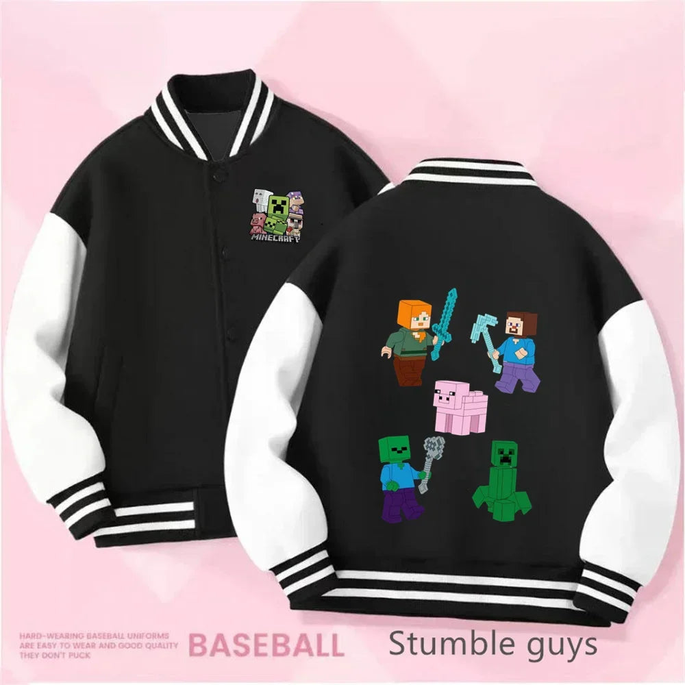 1-14 Year Old Birthday Gift Library Baseball Uniform Minecraft Cartoon Printed Boys and Girls Kawaii Fall and Winter Jacket