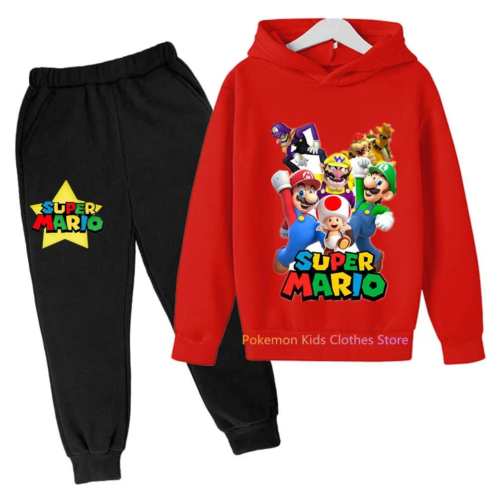 Baby Boys Clothes Super Mario Bros Hoodie Sets Kids Spring Autumn Girls Casual Hoodies+pants 2pcs Set for Children Boys Suit