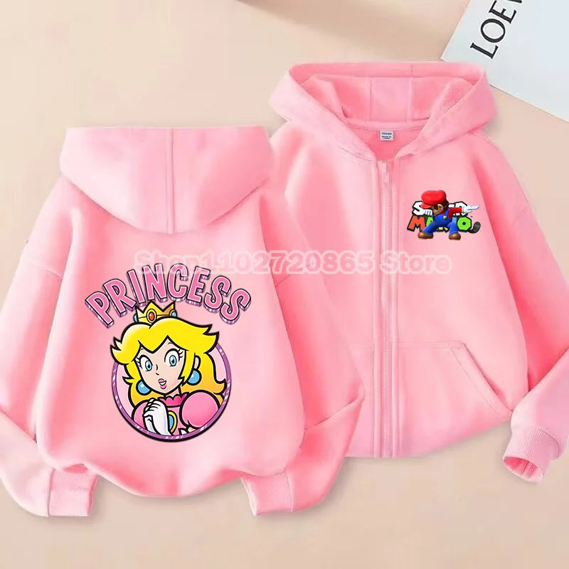 Super Mario Coat Cute Cartoon Game Cardigan Boys Girls Spring Autumn Thin Fashion Harajuku Hooded Zipper Sweatshirt Kids Gift