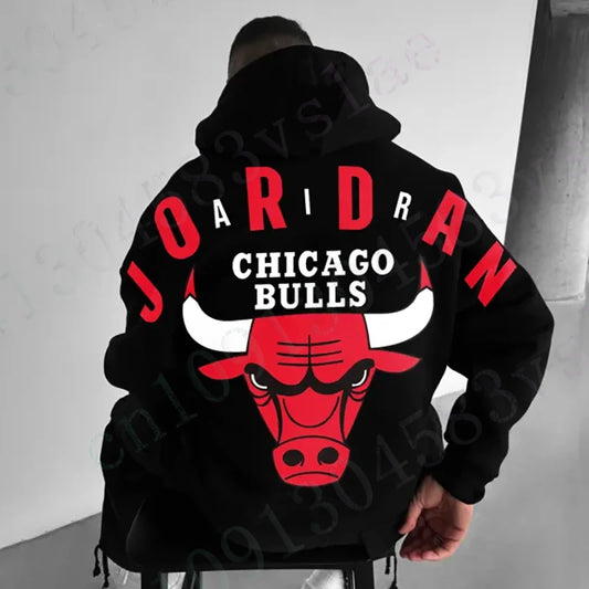 Oversized Men's Street Fashion Trend Chicago Bulls Pattern Versatile Cotton Sweatshirt Men's Pullover Men's Loose Hooded