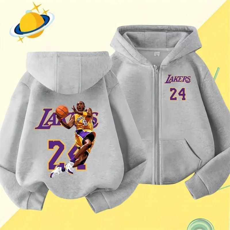 Black Mamba basketball star Kobe Kids zipper hoodie cartoon print Autumn winter long-sleeved sweatshirt casual top for boys