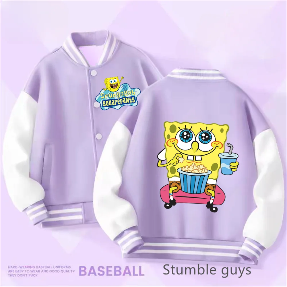 Kids Clothing 2-14 Years Old Baseball Uniform Boys Girls Fall/Winter Jacket SpongeBob SquarePants Print Thickened Warm Coat