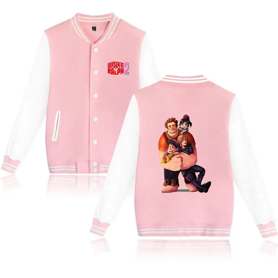 Wreck-It Ralph Varsity Baseball Bomber Jackets Men Women Clothes Streetwear Kids Boys Girls Harajuku Jacket Single Coats