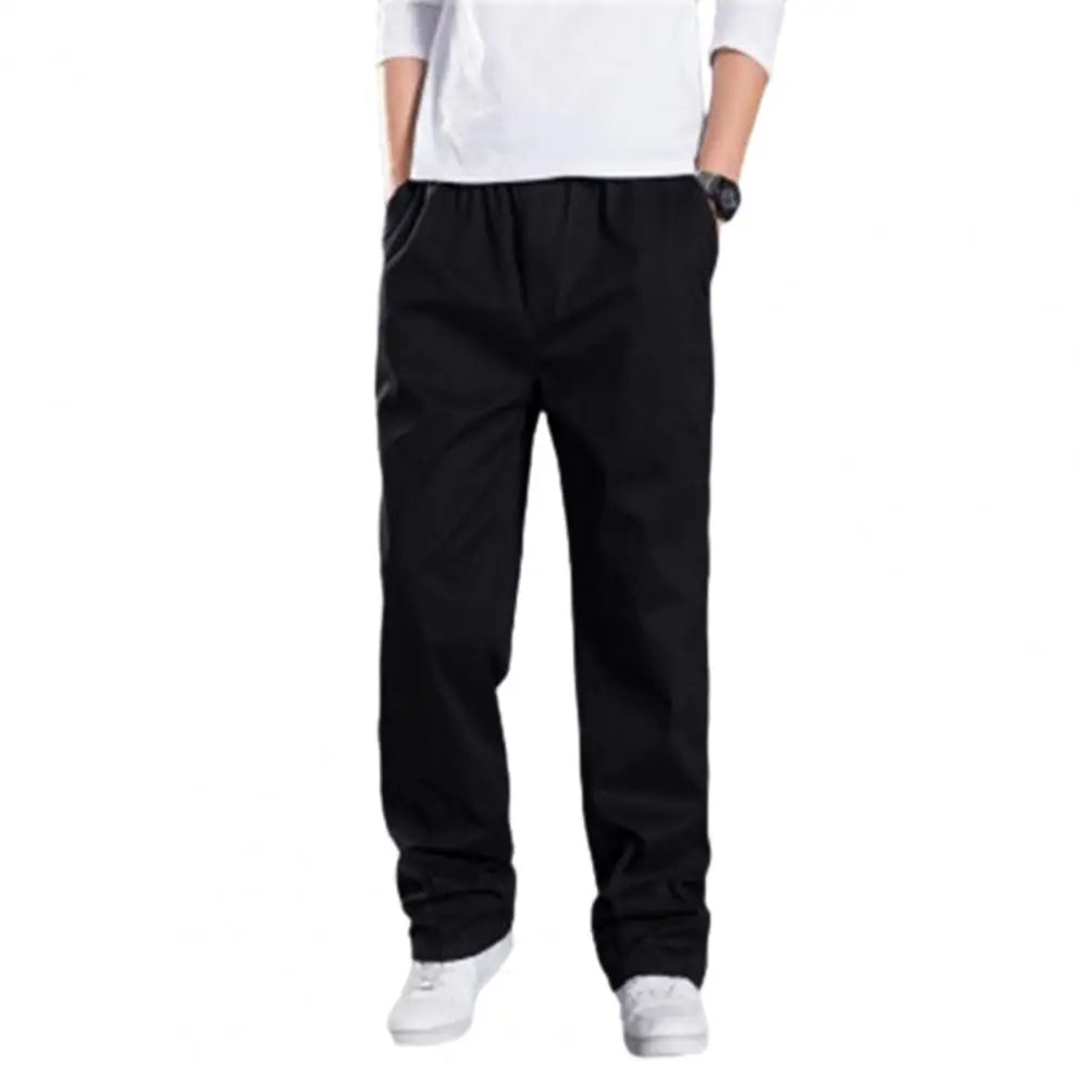 Men Cargo Pants Spring Fall Elastic Waist Drawstring Casual Pants Loose Large Pocket Male Straight Wide Leg Trousers