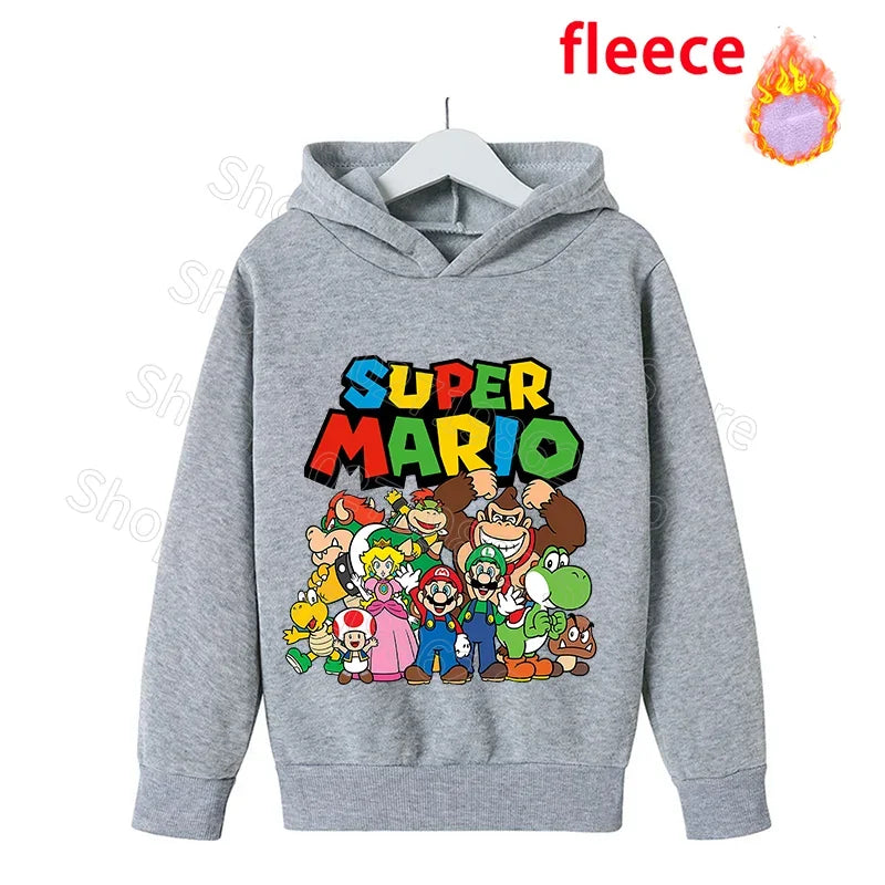 Super Mario Bros Kids Clothes Princess Peach Luigi Fleece Sweatshirts Cartoon Game Character Pattern Long Sleeves Baby Show Gift