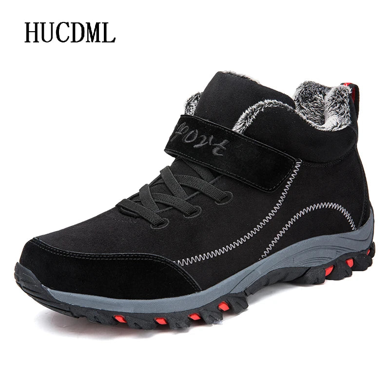 Winter Mens Boots 2024 New Warm Plush Leather Snow Ankle Boots Outdoor Work Casual Shoes Non-slip Mens Shoes Platform Boots