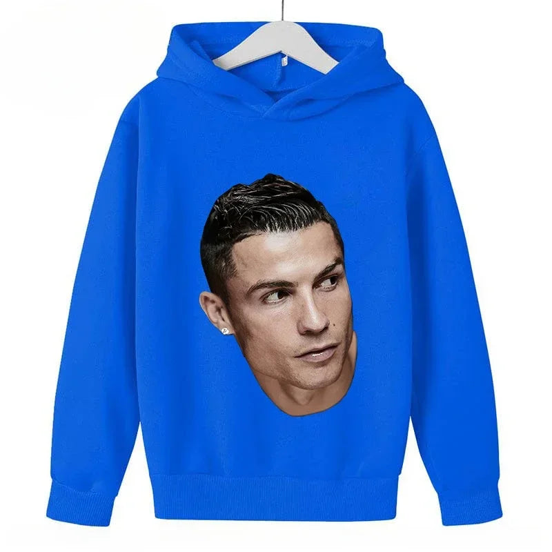 Children's Plus Hoodies Autumn and Winter Kid Pullover Blue Top for Boys Girls Ronaldo Avatar Printed Sweatshirt Baby Clothes