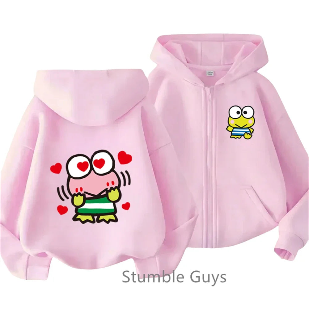 New Kero Kero Keroppi Zipper Hoodie Kids Clothes Boys Fashion Girls Sweater Casual Long Sleeve Anime Sonic Trucksuit