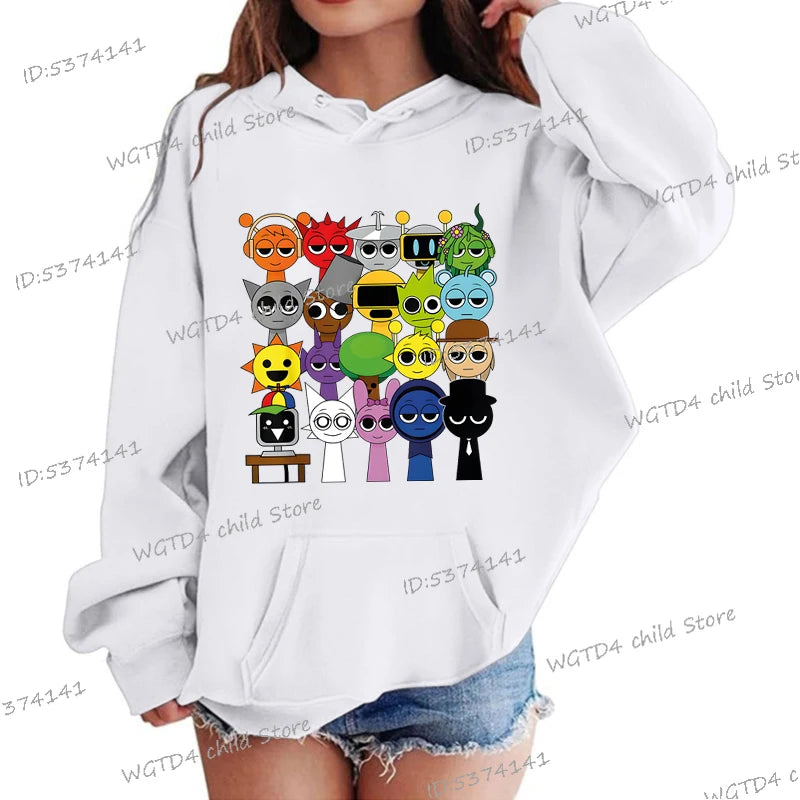 Sprunki Game Figure Hoodies Boys Girls Travel Sweatshirts Cartoon Incredibox Game Long Sleeve Streetwear Funny Sprunki Hoodie