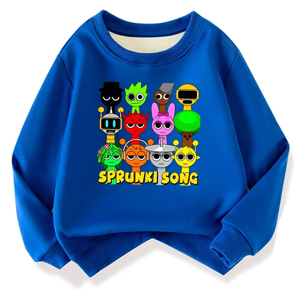 Sprunki Hoodie Fashion Kids Incredibox Hoodie Warm Sweatshirts Children's Winter Soft Clothing Cartoon Cotton Thick Hoodie