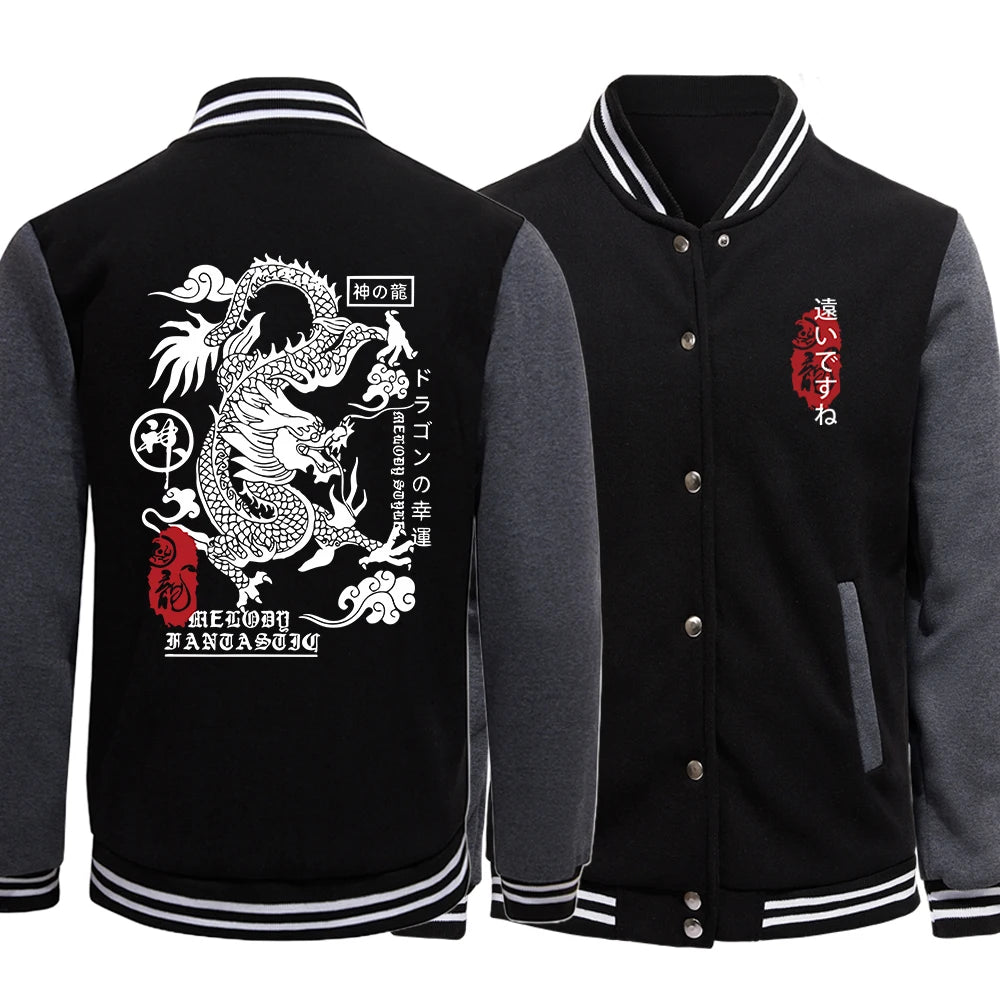 The Harajuku Dragon Funny Pattern Man Coats Oversize Streetwear Hip Hop Fleece Clothes Street Comfortable Male Baseball Suits