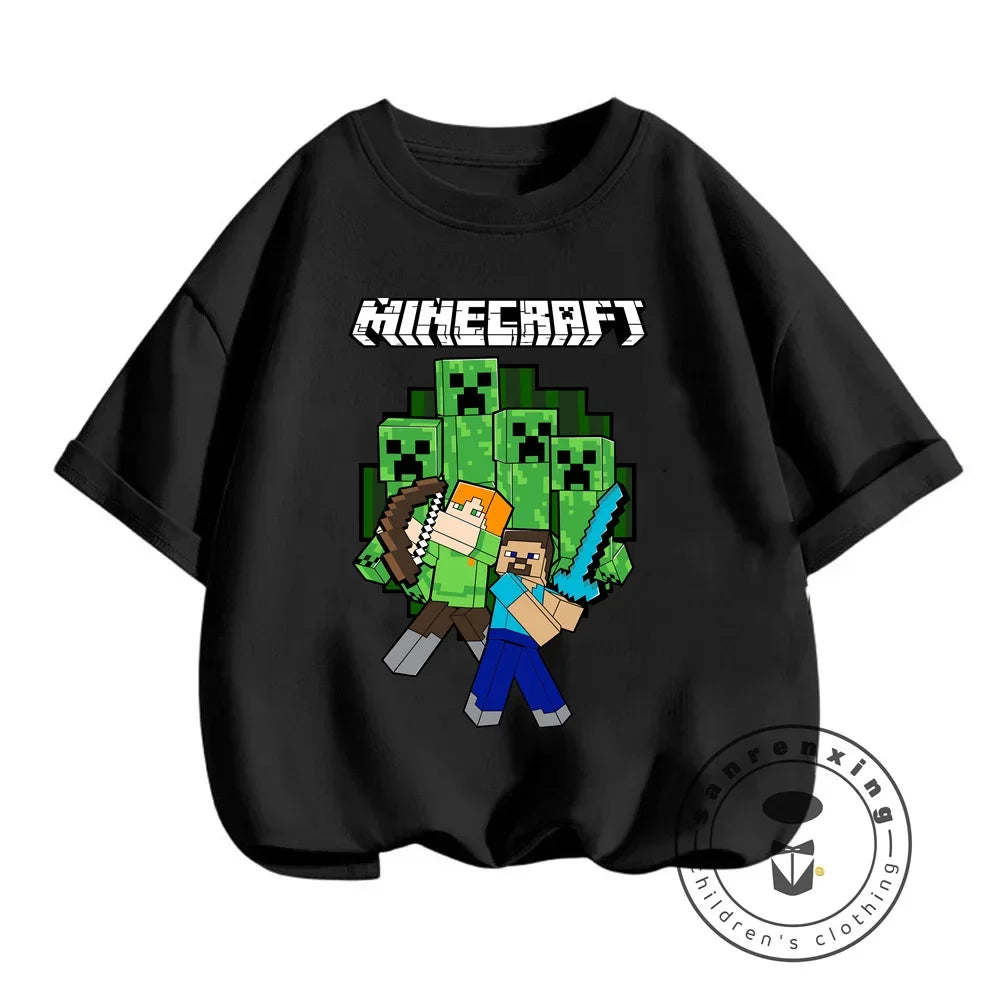 2024 Summer Minecraft Print Children Cotton T Shirts Cartoon Game Boys Girls Clothes Kids T-shirt Clothes For 3-13Y