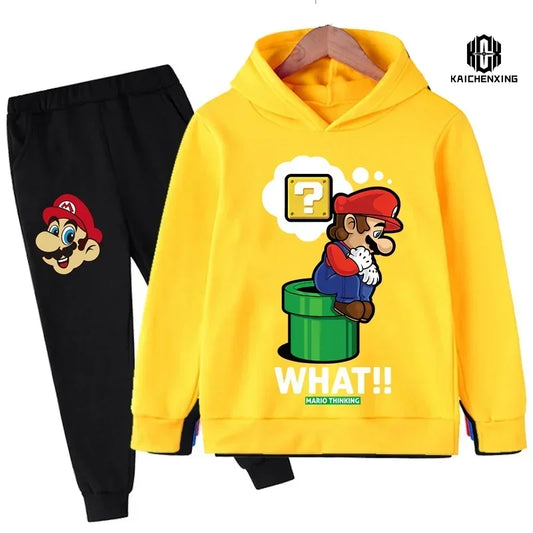 2024 Super Mario Hoodie Set Children's Fashion Casual Boys and Girls Printed Sweatshirt 2-Piece Sportswear Children's Set