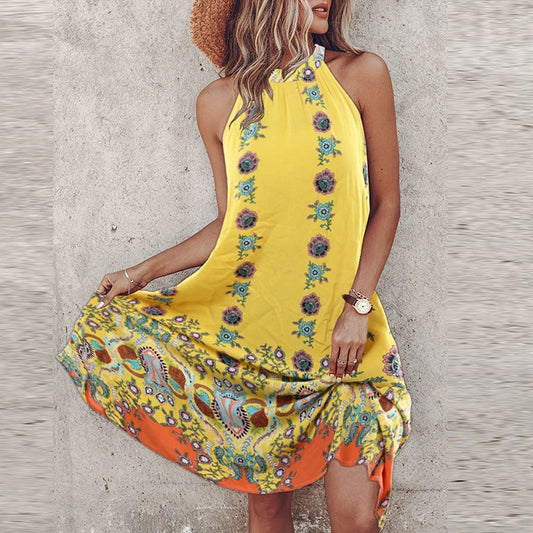 O Neck High Waist Vacation Sexy Sleeveless Patchwork A-line Dresses