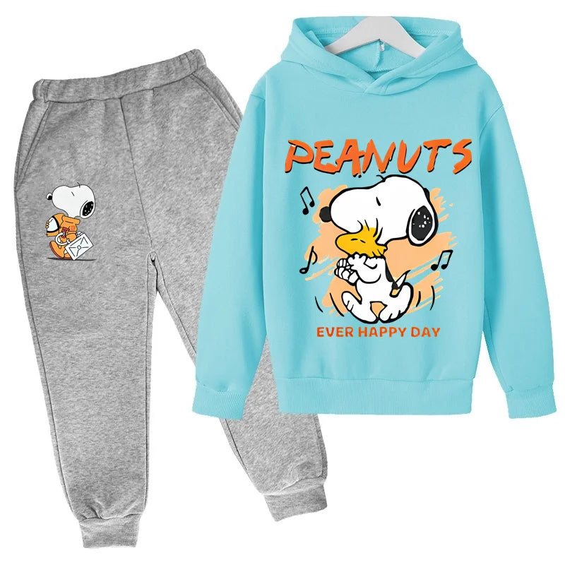 Kids hooded sweatshirt boys and girls sweatshirt set 2-12 years old casual outdoor long sleeved+long pants 2D printed Snoopy