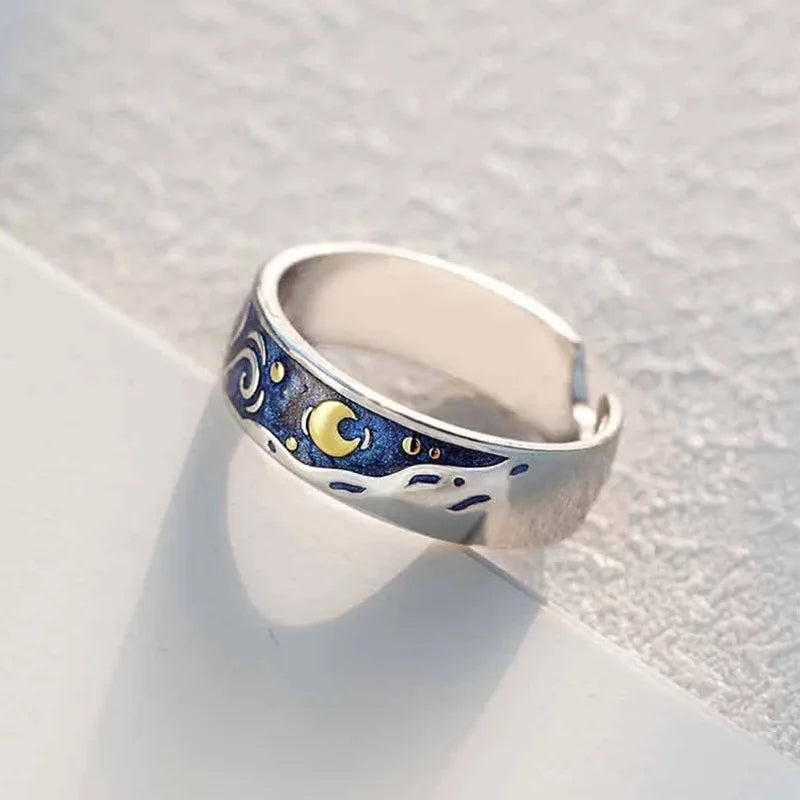 Creative Van Gogh Starry Sky Open Lover Fashion Rings Personality Romantic Jewelry