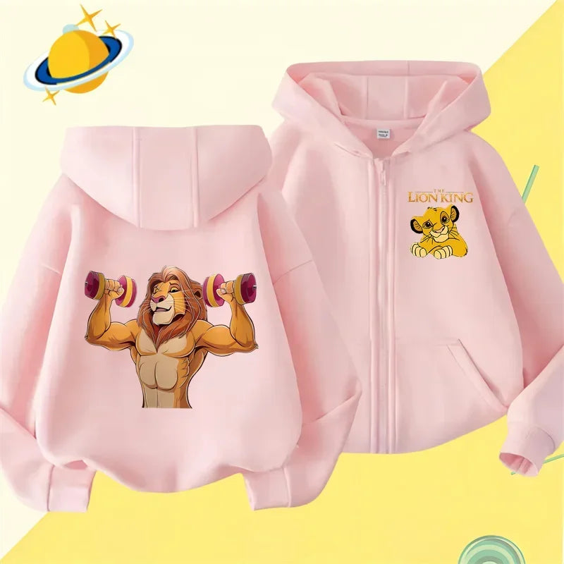 Lion King Kids zipper hoodie Cartoon Print Disney Fall Winter long-sleeved sweatshirt Casual top Boys Girls clothing sweater