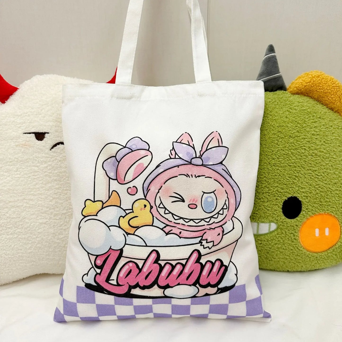 Labubu Canvas Bag Female Student Cute Cartoon Shopping HandBag Casual Shoulder Bag The Monsters Outdoor Travel Use YB13G