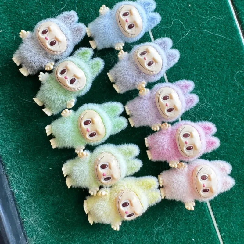 10pcs Mini Labubu Doll Flocking Vinyl Baby Kawaii Pendant Accessories Ornaments Desktop Decoration Collect Toy Children Gift