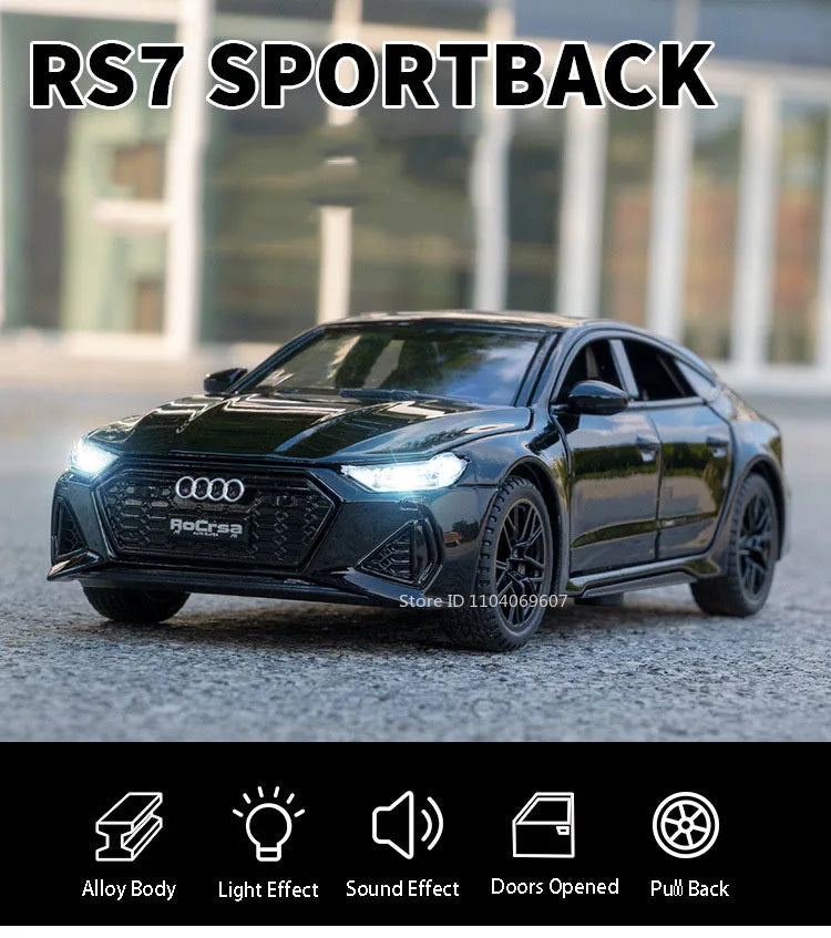 1:32 Audi RS7 Sportback Model Toy Cars Alloy Diecast 6 Doors Opened with Pull Back Rubber Tires Ornament Vehicle Toys Gifts