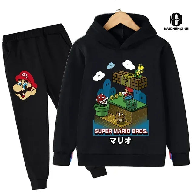 Super Mario Clothing Children's Casual Sweatshirt Suit Boy's Tracksuit Children's Sports Suit Hoodie Top + Pants 2 Piece Suit